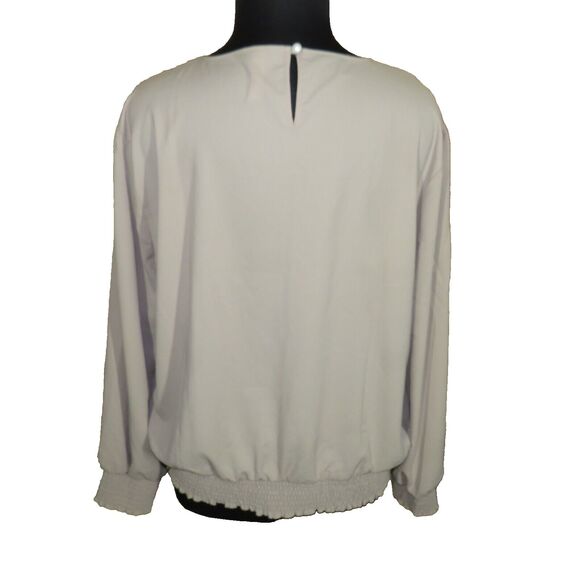 Zenana Tan Smocked Long Sleeve Georgette Blouse Plus Size 3X - Picture 6 of 7